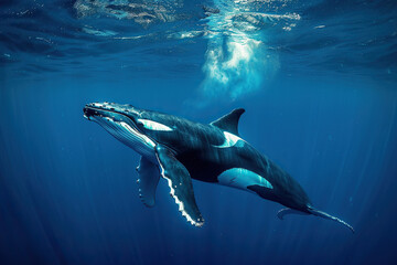 Fototapeta premium Fantastically beautiful majestic huge whale in ocean