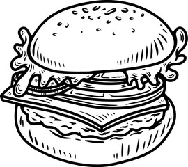 Set of hand drawn hamburger, burger. Set of doodle style hamburger, burger. Vector illustration