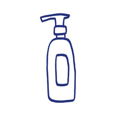 Pulverizer icon. Spray. Hairdressing equipment. Hand drawn sketch. Blue pen or marker drawing. Primitive kids picture.