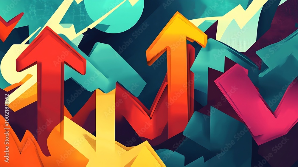 Poster Abstract background with colorful arrows pointing upwards.