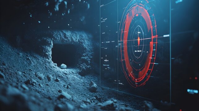 Close up view of a ground penetrating radar display showing detailed underground structures and features used for infrastructure mapping geological subsurface detection