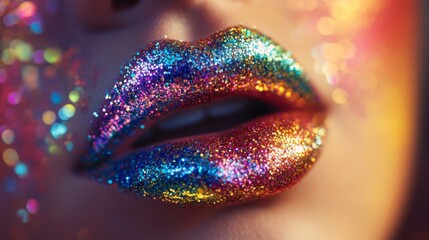 カラフルなグリッターを塗った唇