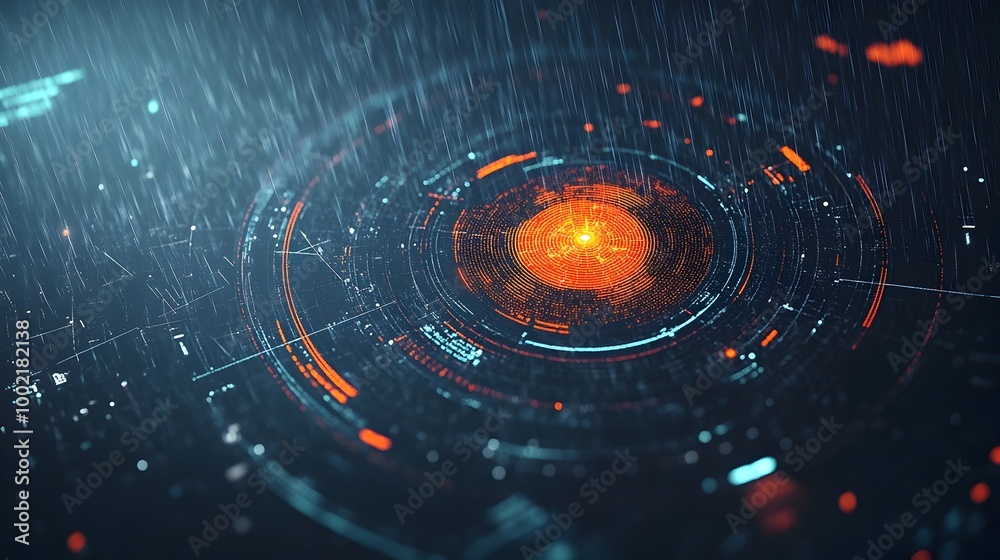 Poster close up view of a sophisticated radar screen used in professional weather forecasting showing detai