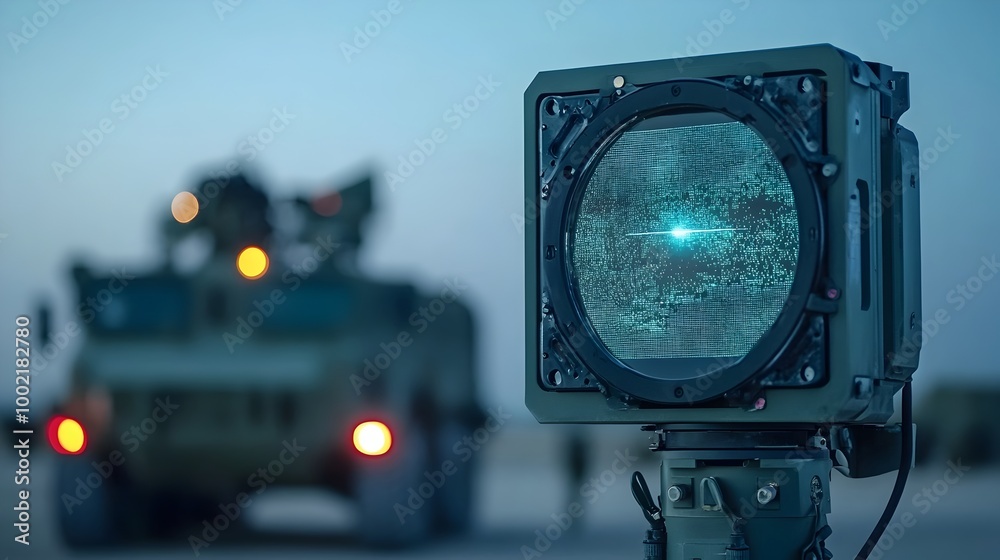 Aufkleber close up view of advanced military radar system used for detecting and monitoring enemy ground vehic