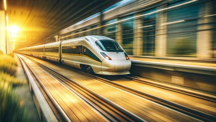 Fototapeta premium Modern Transportation - A sleek, futuristic high-speed train on a track. 