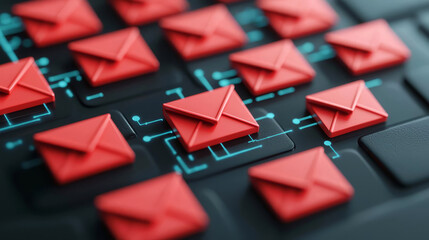 Email delivery process, strategic automation, digital gears, 3D illustration