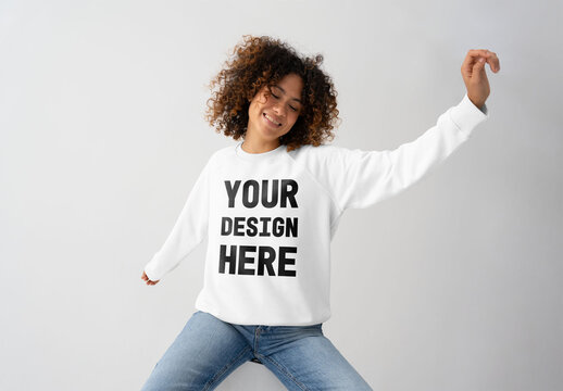 Mockup Of Woman Wearing Customized Sweatshirt, Arms Out