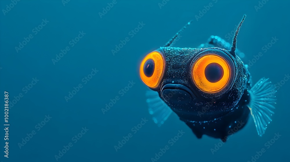 Poster Closeup of a mesmerizing flashlight fish with its glowing patches of bioluminescence used for communication and signaling in the depths of the ocean