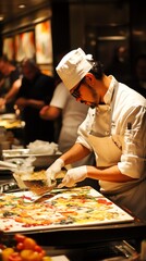 Chef preparing food at a buffet