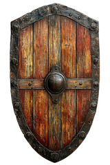 Fototapeta premium medieval wooden shield side view, on isolated transparent background 