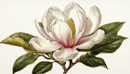 vintage botanical illustration of magnolia flower isolated on white background 