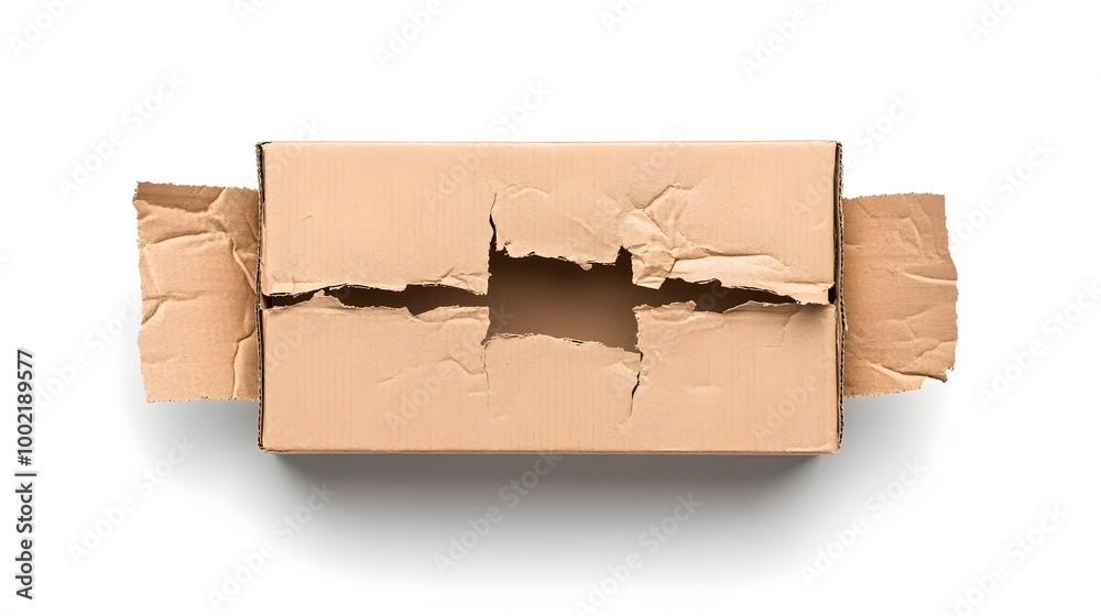 Poster crumpled and torn cardboard box isolated on clean white background textured and distressed recycled 