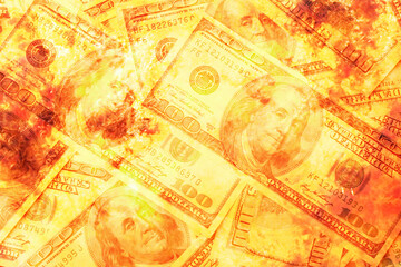 Burning money. Economic and financial crash crisis concept