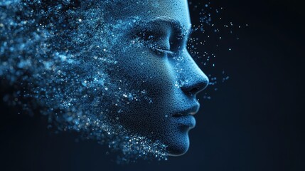 3D Rendered Digital Human Face Illustration with AI-Driven Elimination, Disintegration, and Dispersion Effects - Abstract and Futuristic Design