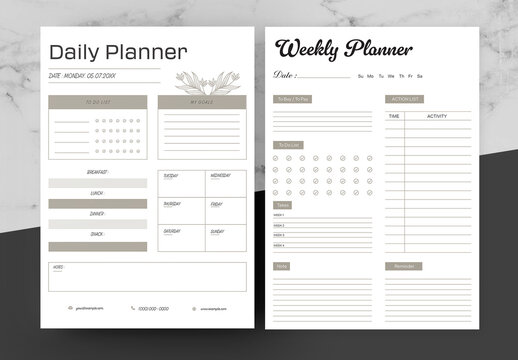 Brown and White Planner