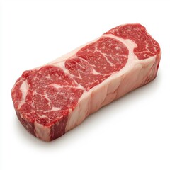Obraz premium Wagyu steak isolated on a white background, showcasing its rich marbling and premium quality.