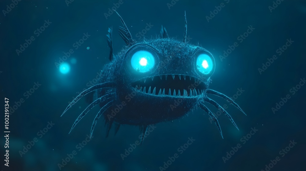 Poster Detailed Close Up Shot of a Fearsome Black Dragonfish with a Glowing Underbelly and Rows of Razor Sharp Teeth