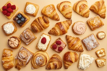 Knolling Arrangement of Assorted Pastries for Bakery Display or Food Photography