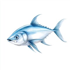 Obraz premium Watercolor-style tuna, isolated on a white background, soft and artistic portrayal of its features.