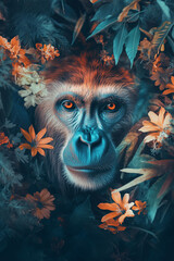 Obraz premium Creative animal concept of monkey, copy text space, artwork 