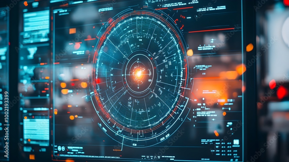 Leinwandbilder Detailed view of a high tech radar display system used for ship navigation providing real time monitoring of nearby vessels obstacles