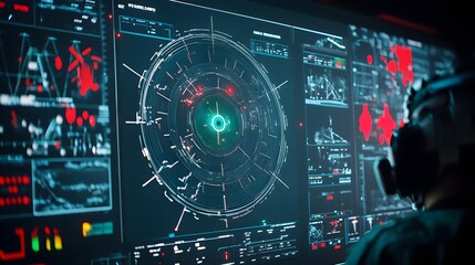Detailed view of a radar screen used for border security and ground movement monitoring