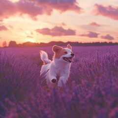 Dog and lavender field