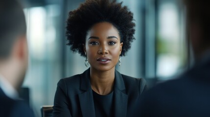 Obraz premium A Confident Black Woman in a Business Meeting