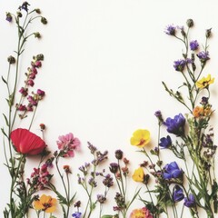 Blank card with flowers. Abstract organic flowers isolated on white background.