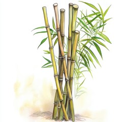 Obraz premium A collection of bamboo stalks showcasing their vibrant green and yellow hues, symbolizing resilience and natural beauty.