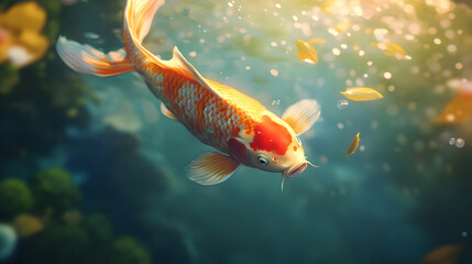 Artistic Koi Fish in a Shimmering Aquatic Scene