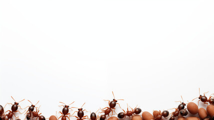 Red Ants Carrying Eggs on White Background
