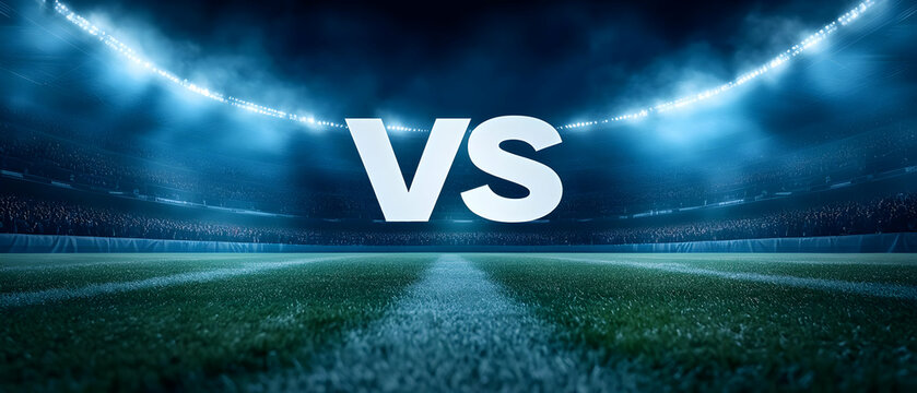 A dramatic stadium scene featuring a vibrant 'VS' display, perfect for sports match promotions or team competitions.