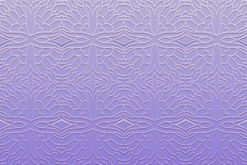 Luxury satin lilac background, tribal design cover, banner. Geometric abstract 3d pattern, embossing. Textured ethnic ornaments, arabesques, mandala of the East, Asia, India, Mexico, Aztec, Peru. 
