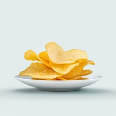 Crisps on a plate, isolated on a white background, elegantly arranged for an enticing snack presentation.