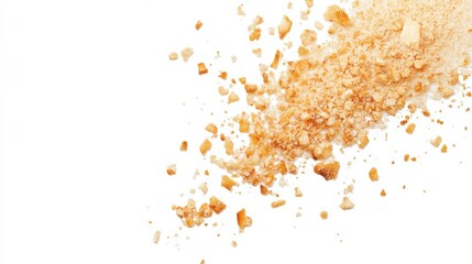 Crumbs Isolated. Scattered Flour and Bread Crumbs on White Background