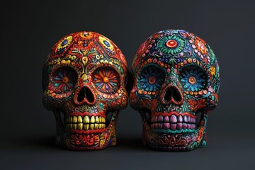 Day of the Dead Skulls: Two Mexican Skeletons in Festive Attire