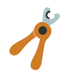 Vector illustration of pet nail clippers in flat cartoon style. Grooming tool for trimming claws of dogs and cats, used in pet care and veterinary hygiene. Animal grooming designs and accessories