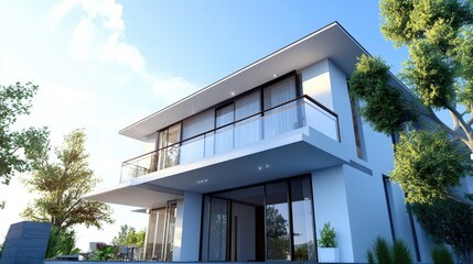 Elegant house in an urban setting, with room for text in the clear sky.