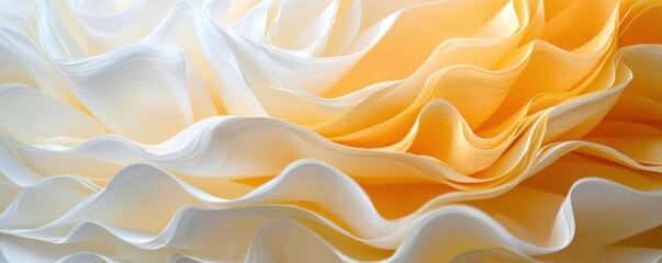 Obraz premium Close-up of yellow and white paper waves creating a serene abstract pattern