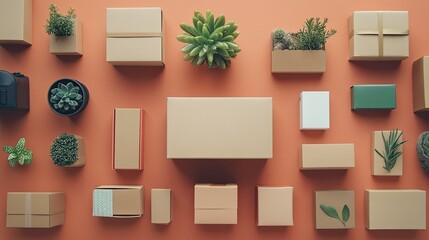 Flat lay of ecommerce packaging supplies on a clean background, with room for copy.