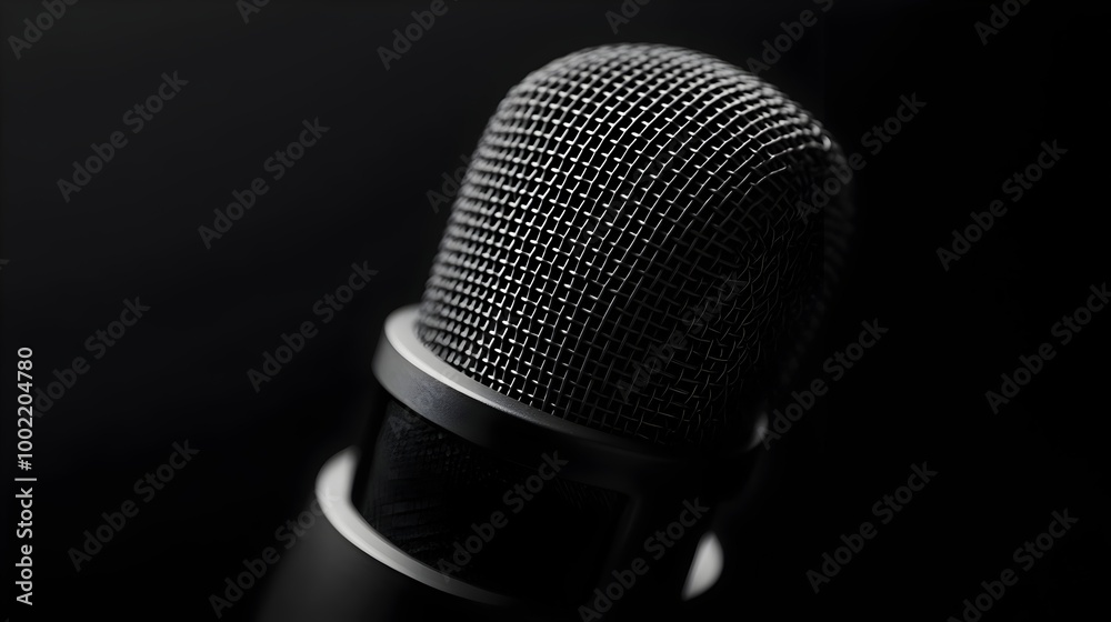 Aufkleber macro close up shot showcasing the intricate texture and high contrast details of a microphone grill