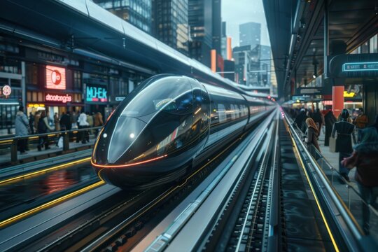 Futuristic High-Speed Train in a Smart City of Tomorrow with Advanced Transportation Solutions






