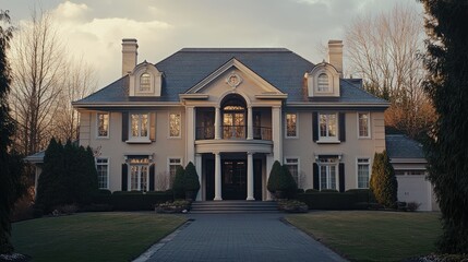 Large, elegant house in a quiet neighborhood, leaving ample space for copy in the sky.