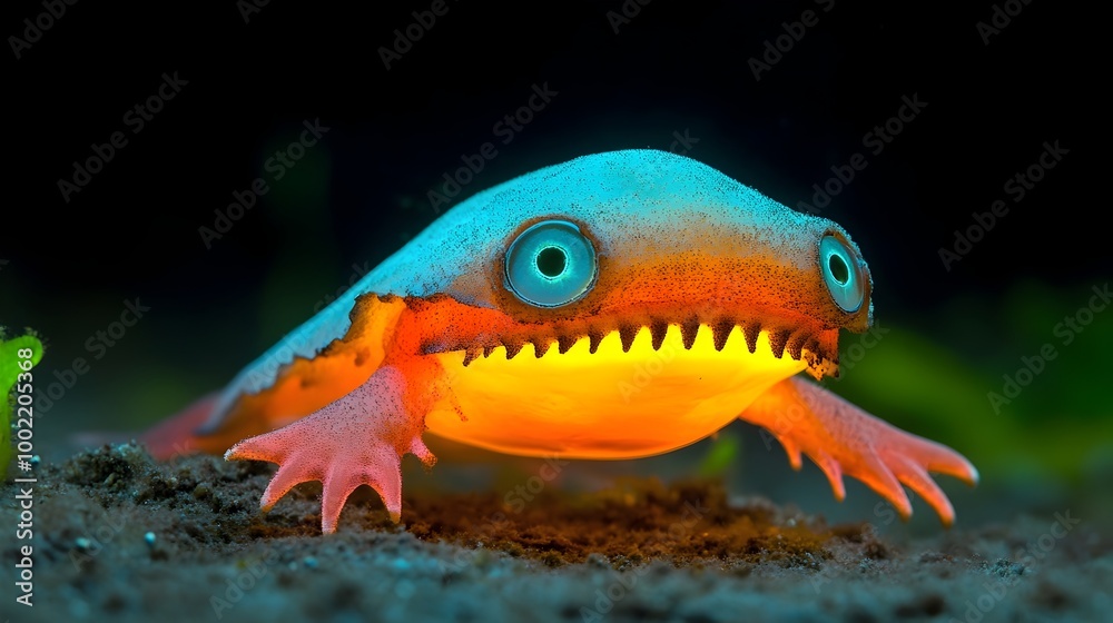 Poster Mesmerizing Close up Portrait of a Cookiecutter Shark Revealing its Circular Mouth and Glowing Bioluminescent Belly   A Rare and Fascinating Deep Sea Predator