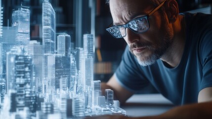 A Man Looking at a 3D Model of a City