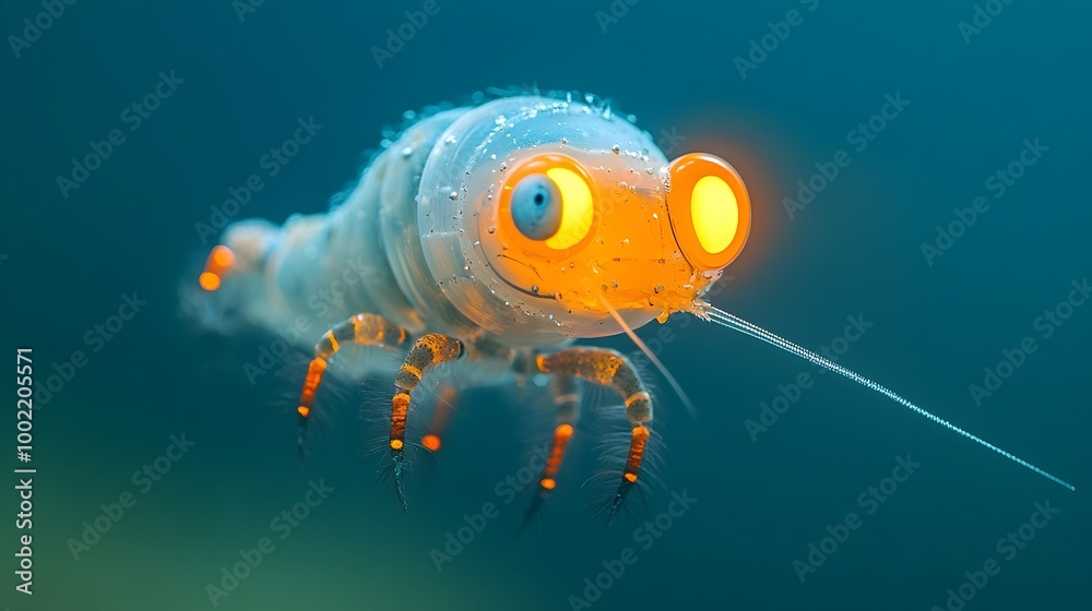 Poster mesmerizing macro closeup of a bioluminescent amphipod creature revealing the captivating glow and i