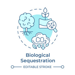 Biological sequestration soft blue concept icon. Carbon plant, forestation. Co2 emission. Round shape line illustration. Abstract idea. Graphic design. Easy to use infographic, presentation
