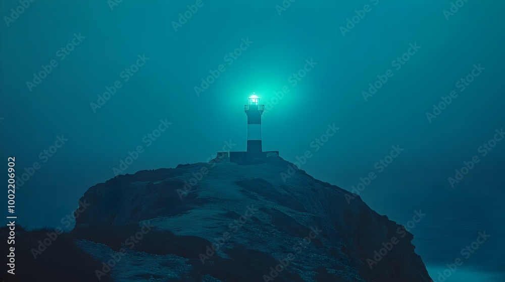Poster Mysterious Lighthouse Emitting Strange Green Light on Isolated Island in the Bermuda Triangle A Captivating and Unsettling Landscape with an Otherworldly Atmosphere