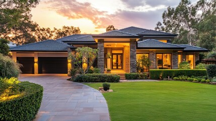 Stunning home in a quiet residential area, leaving plenty of space for copy in the background.